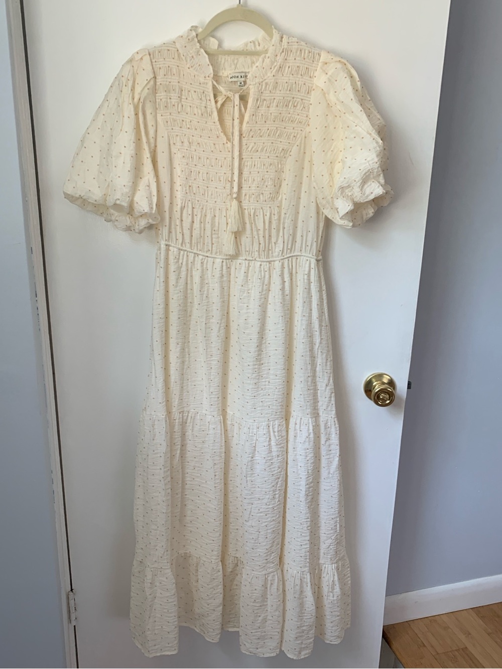 Moon River Cream Maxi Dress with Puff Sleeves
